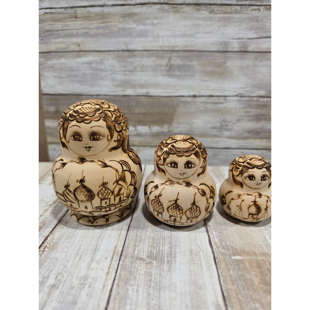Russian Nesting Dolls Matryoshka Set of 10 Wood Burned Pyrography Folk Art Decor - Picture 2 of 16